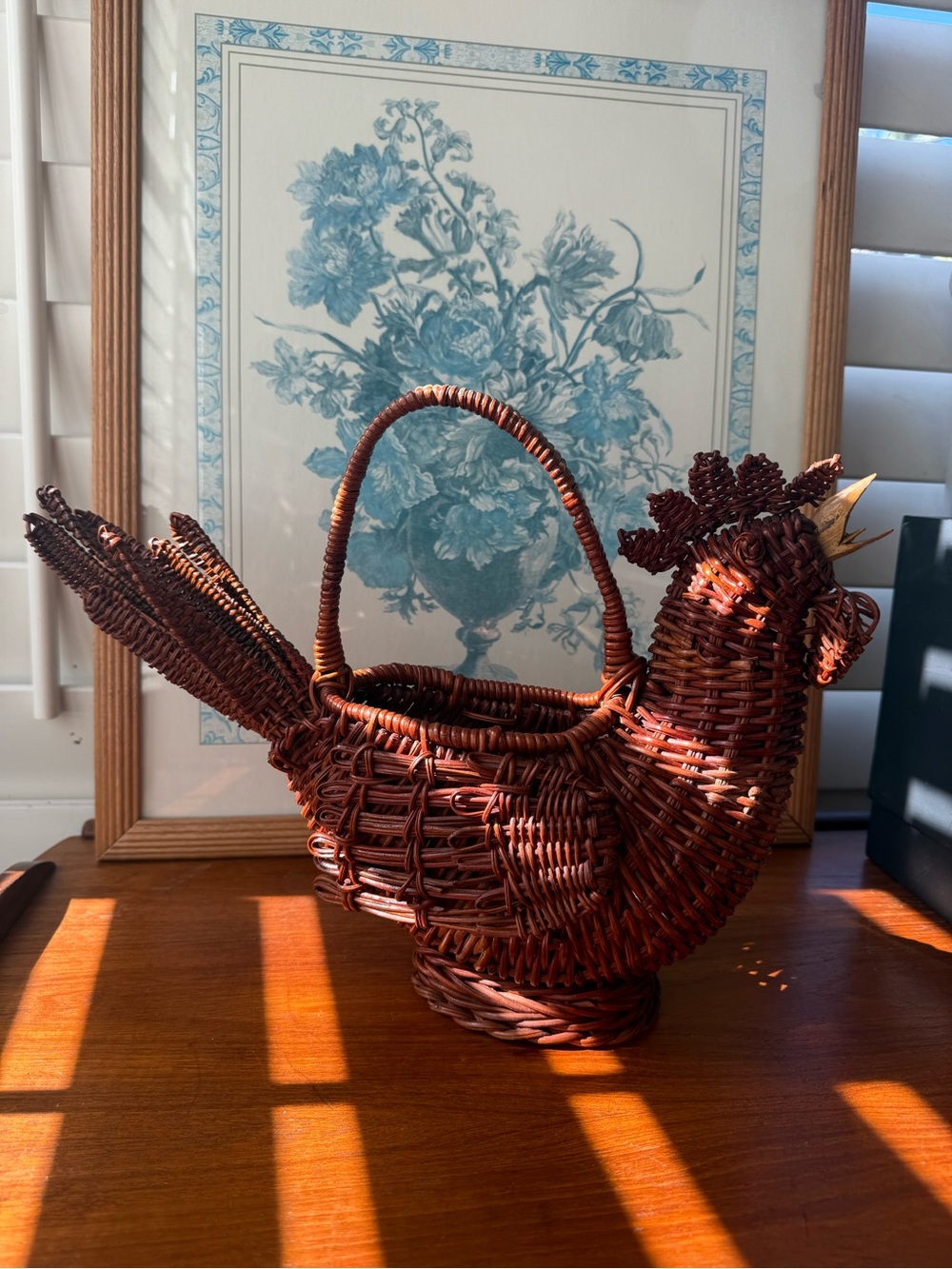 Woven Rooster Basket - Brown Decorative Handled Basket